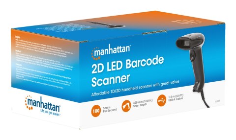 Manhattan 153997 czytnik kodów kreskowych Ręczny czytnik kodów kreskowych 1D/2D LED Czarny