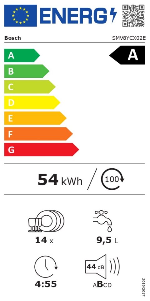 Bosch Bosch | Zmywarka | SMV8YCX02E | Do zabudowy | Szerokość 60 cm | Liczba kompletów naczyń 14 | Liczba programów 8 | Klasa efektywn
