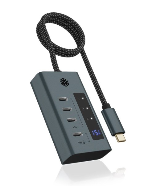 ICY BOX IB-HUB1454-C31 USB 3.2 Gen 1 (3.1 Gen 1) Type-C 10000 Mbit/s Niebieski, Szary
