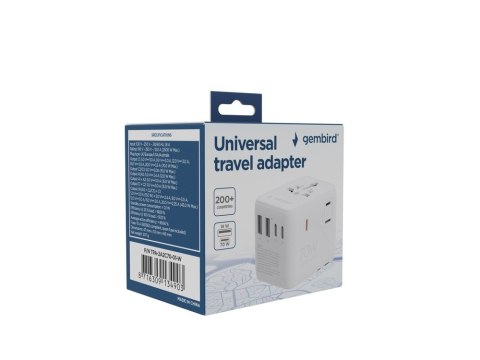 Gembird TPA-2A3C70-01-W Uniwersalny adapter podróżny 70 W, biały