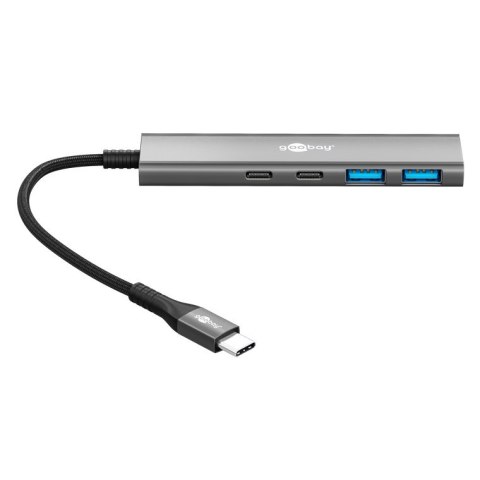 Goobay Goobay 76563 Slim 4-portowy koncentrator USB, USB-C™ auf USB-C™/USB-A, 5 Gbit/s, szary