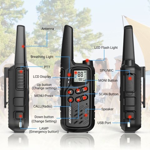 Krótkofalówka Baofeng BF-T25E czarna, 2 sztuki