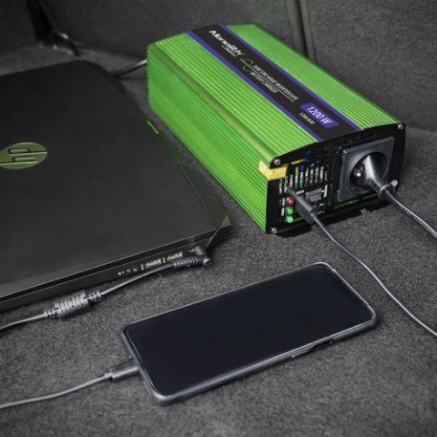 Qoltec Monolith adapter zasilający/ inwentor Automatyczna 1200 W Zielony
