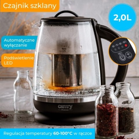 CR 1290 black Czajnik szklany 2,0 l z zaparzaczem oraz regulacją temp.