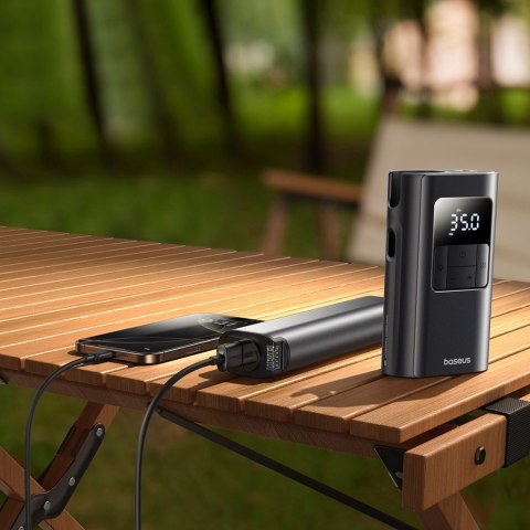 Kompresor do opon 2w1 z latarką i powerbankiem 6000mAh 75W - czarny
