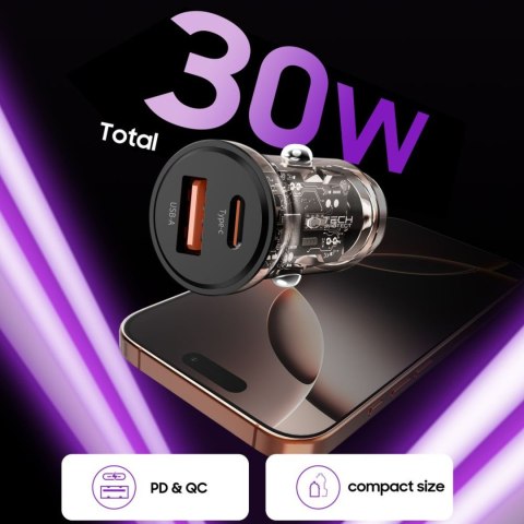 Ładowarka samochodowa USB-A USB-C 30 W - czarna