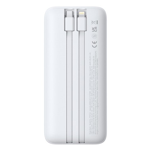 Powerbank 20000mAh 22.5W USB-A USB-C z wbudowanymi kablami USB-C iPhone Lightning - biały