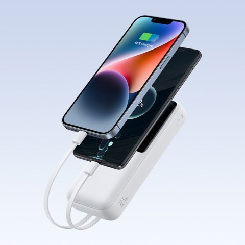 Powerbank 20000mAh 22.5W USB-A USB-C z wbudowanymi kablami USB-C iPhone Lightning - biały