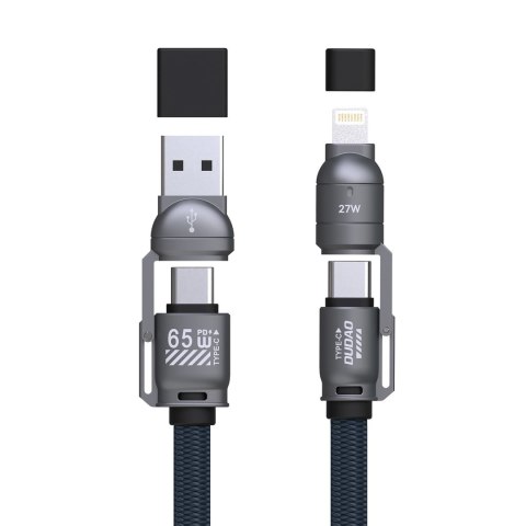 Kabel przewód ze smyczą 4w1 USB-C z adapterami iPhone Lightning USB-A - niebieski