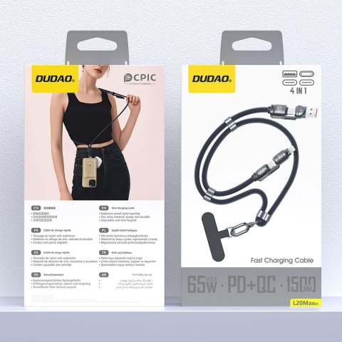 Kabel przewód ze smyczą 4w1 USB-C z adapterami iPhone Lightning USB-A - niebieski