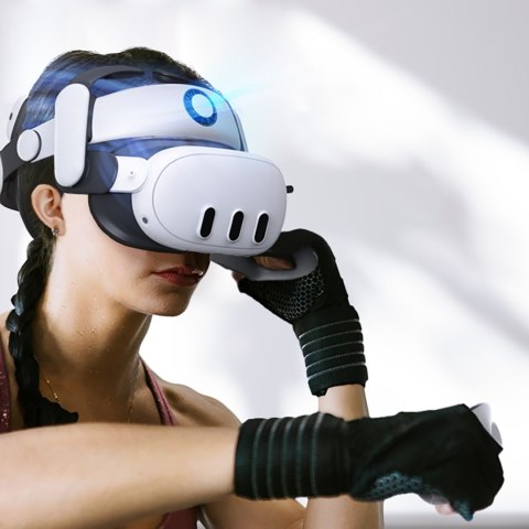 Pasek odciążający do gogli VR Meta Quest 3 z baterią zewnętrzną - biało czarny