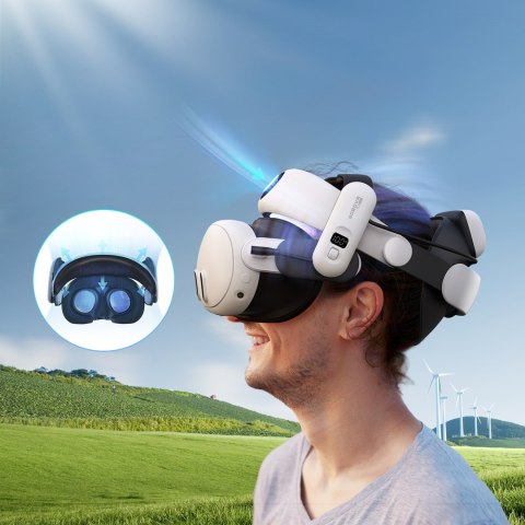 Pasek odciążający do gogli VR Meta Quest 3 z baterią zewnętrzną - biało czarny