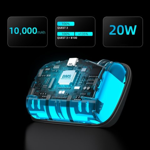 Pasek odciążający do gogli VR Meta Quest 3 z baterią zewnętrzną - biało czarny