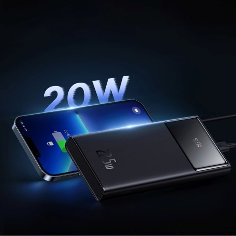 Powerbank 10000mAh USB-A USB-C z wyświetlaczem kablem 22.5W - czarny