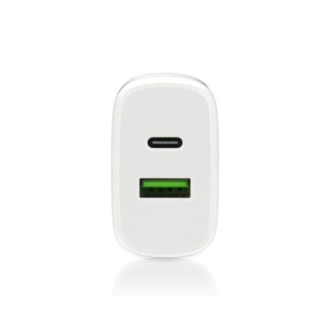 EVERACTIVE ŁADOWARKA SIECIOWA 1 X USB QUICK CHARGE 3.0 ORAZ 1 X USB-C PD PPS 25W BIAŁA SC-370Q