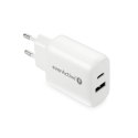 EVERACTIVE ŁADOWARKA SIECIOWA 1 X USB QUICK CHARGE 3.0 ORAZ 1 X USB-C PD PPS 25W BIAŁA SC-370Q