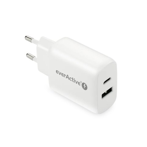 EVERACTIVE ŁADOWARKA SIECIOWA 1 X USB QUICK CHARGE 3.0 ORAZ 1 X USB-C PD PPS 25W BIAŁA SC-370Q