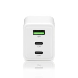 EVERACTIVE ŁADOWARKA SIECIOWA GAN 1 X USB, 2 X USB-C QUICK CHARGE 4+ 65W BIAŁA SC-655Q