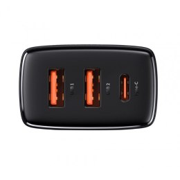 Ładowarka sieciowa Baseus Compact Quick Charger, 2xUSB, USB-C, PD, 3A, 30W (czarna)