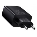 Ładowarka sieciowa Baseus Compact Quick Charger, 2xUSB, USB-C, PD, 3A, 30W (czarna)