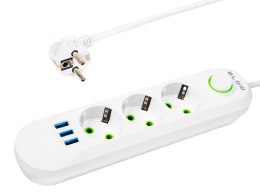 98-217# Przedłużacz sieciowy ps-330 3-gniazda 3xusb 3m biały 3x1mm