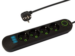 98-220# Przedłużacz sieciowy ps-430 4-gniazda 3xusb 3m czarny 3x1mm