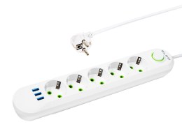 98-230# Przedłużacz sieciowy ps-530 5-gniazd 3xusb 3m biały 2x1mm