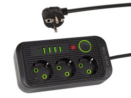 98-234# Przedłużacz sieciowy ps-330s 3-gniazda 4xusb 1xusb-c 3m czarny 3x1mm