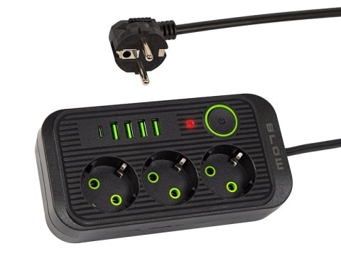 98-234# Przedłużacz sieciowy ps-330s 3-gniazda 4xusb 1xusb-c 3m czarny 3x1mm