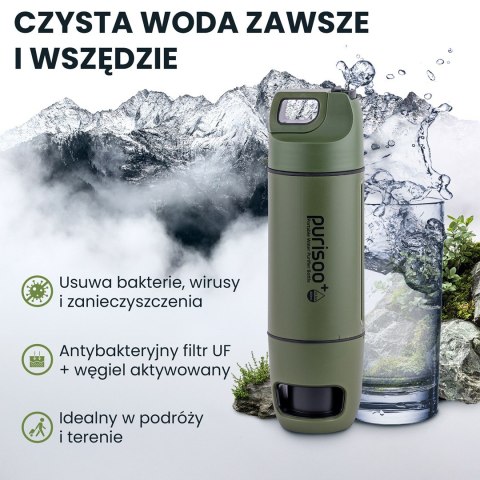 Extralink PURISOO+ BUTELKA Z SYSTEMEM FILTRUJACYM Z POMPKA 400ML FILTR UF + ACF Butelka filtrująca wodę 0,4 l Zielony, Oliwkowy