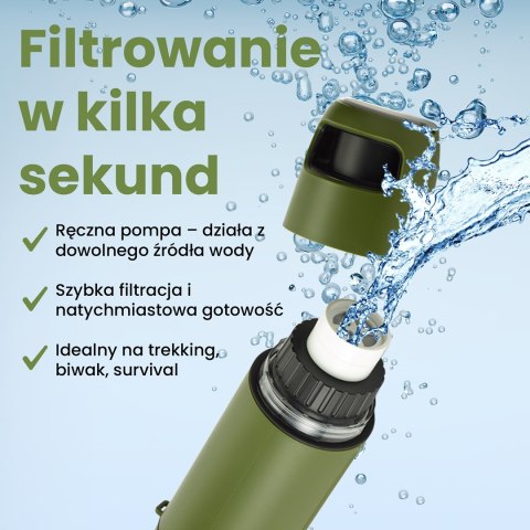 Extralink PURISOO+ BUTELKA Z SYSTEMEM FILTRUJACYM Z POMPKA 400ML FILTR UF + ACF Butelka filtrująca wodę 0,4 l Zielony, Oliwkowy