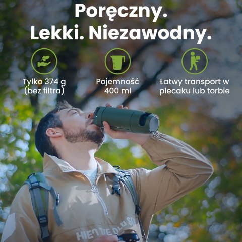 Extralink PURISOO+ BUTELKA Z SYSTEMEM FILTRUJACYM Z POMPKA 400ML FILTR UF + ACF Butelka filtrująca wodę 0,4 l Zielony, Oliwkowy