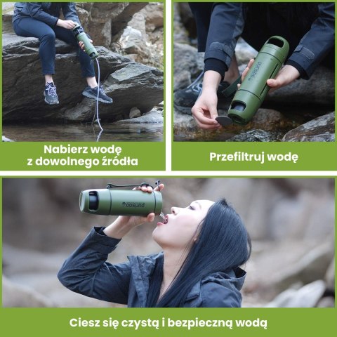 Extralink PURISOO+ BUTELKA Z SYSTEMEM FILTRUJACYM Z POMPKA 400ML FILTR UF + ACF Butelka filtrująca wodę 0,4 l Zielony, Oliwkowy