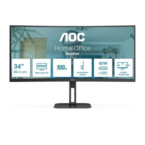 AOC V5 CU34V5C/BK LED display 86,4 cm (34") 3440 x 1440 px Wide Quad HD Czarny