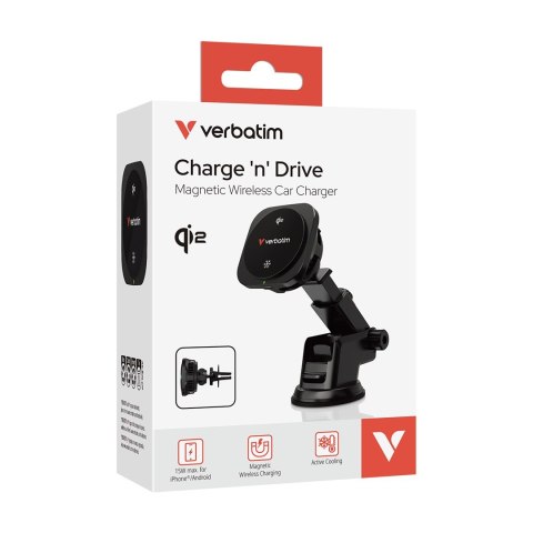 Verbatim Charge 'n' Drive Qi2 Smartfon Czarny USB Bezprzewodowe ładowanie Szybkie ładowanie Automatyczna