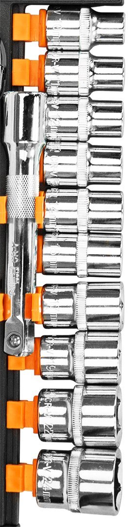 Zestaw kluczy nasadowych 3/8", 12 szt., CrV