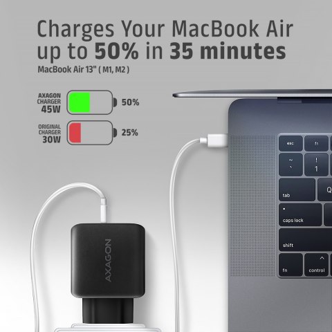 AXAGON AXAGON GaN wallcharger 2x port (USB-A + USB-C), PD3.0/PPS/QC4+/SFC2.0/AFC/SCP/FCP/Apple, 45W | ACU-PQ45