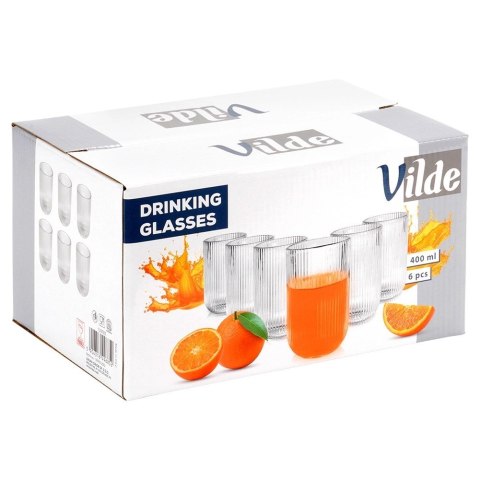 Szklanki Zestaw 6 szt. 400 ml VILDE Ryflowane Szkło Wysokie do Zmywarki