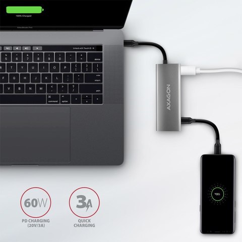 Axagon HMC-5G2 stacja dokująca USB 3.2 Gen 2 (3.1 Gen 2) Type-C Szary
