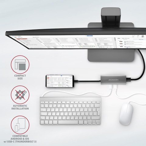Axagon HMC-5G2 stacja dokująca USB 3.2 Gen 2 (3.1 Gen 2) Type-C Szary