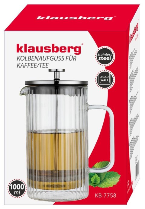 Zaparzacz tłokowy do kawy/herbaty, szkło, 1,0l, klausberg, kb-7758