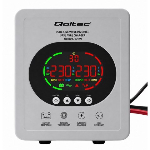 UPS Qoltec 50451 Pure Sine Wave 1000VA/720W Przetwornica 12/230V z AVR | LCD | LiFePO4 AGM GEL