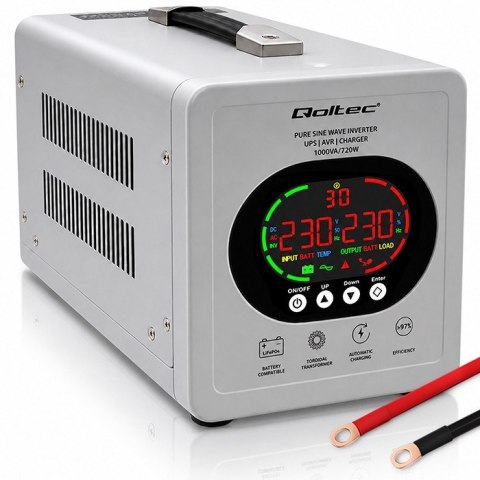 UPS Qoltec 50451 Pure Sine Wave 1000VA/720W Przetwornica 12/230V z AVR | LCD | LiFePO4 AGM GEL