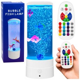 Lampka Nocna Ozdobna LED RGB Akwarium Z Rybkami 16 Kolorów USB Biała