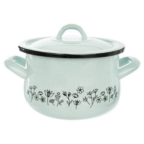 Garnek Emaliowany 2,3 L ORION Zielony LOUKA 16 cm z Pokrywką