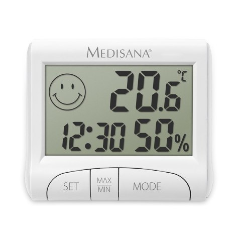 Higrometr Medisana HG 100 do pomiaru wilgotności wskaźnik komfortu | zegar | funkcja alarmu | 82 x 70 x 20 mm