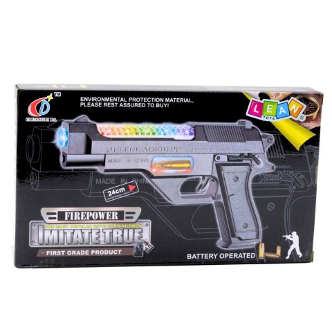 Broń Pistolet Na Baterie Kolorowe Światła Dźwięki 24cm