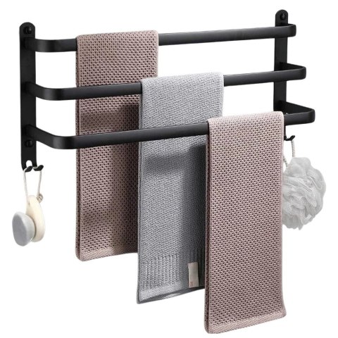 Wieszak na Ręczniki Łazienkowy Ścienny Aluminiowy Czarny VILDE 40x15x23 cm
