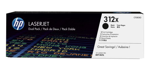 HP 312X zestaw 2 oryginalnych, wysokowydajnych wkładów laserowych czarnych