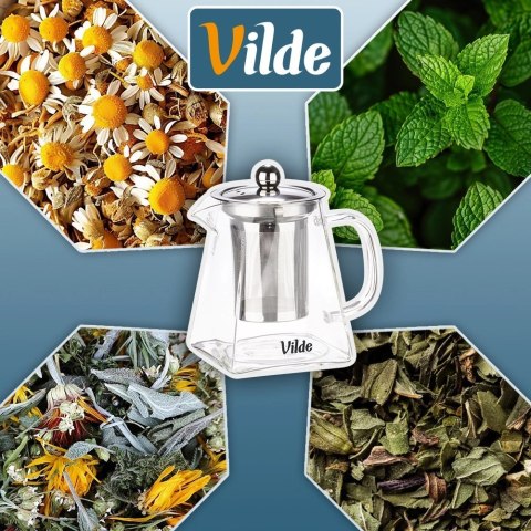 Dzbanek Szklany Zaparzacz Sitko Kwadratowe 490ml Herbaty VILDE